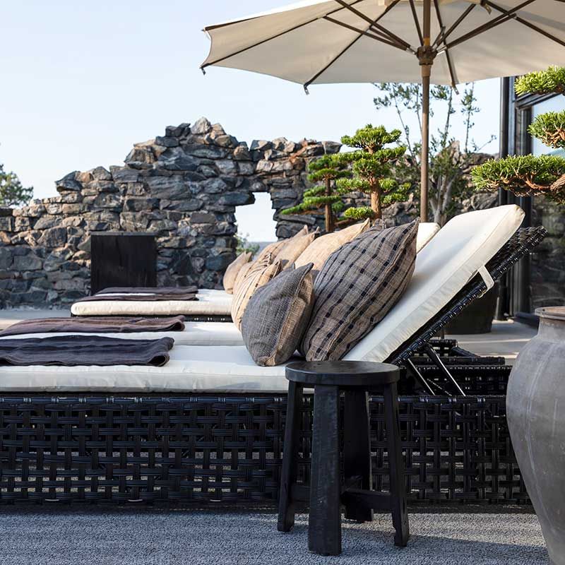 Sonnenliege Orlando Classic Synthetisches Rattan Schwarz ohne Kissen