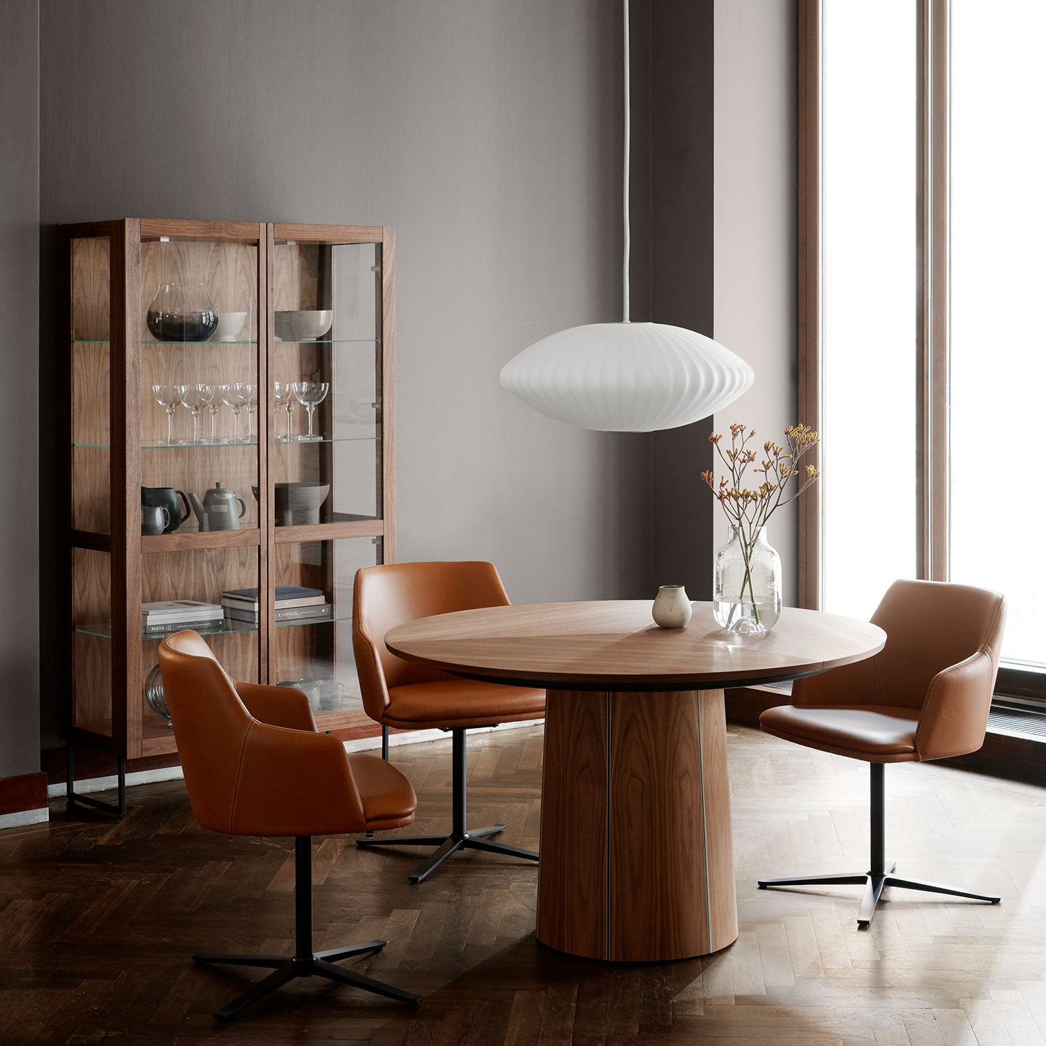 Sm452 Vitrinenschrank Eiche Schwarz Lack 100X43X162Cm 