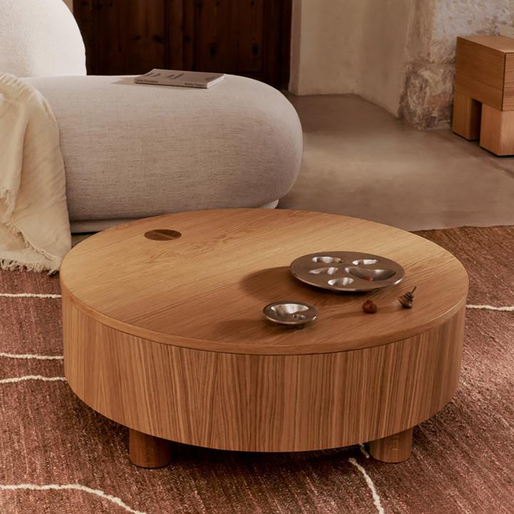  Olles Couchtisch mit Stauraum – Ø80 – Natürliches Eichenfurnier