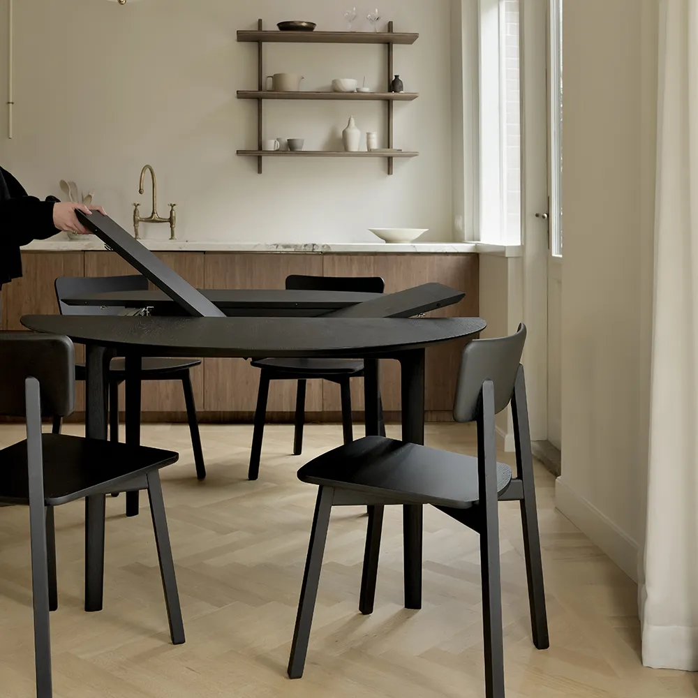 Buche Esstisch Ø129-179 Eiche schwarz lackiert