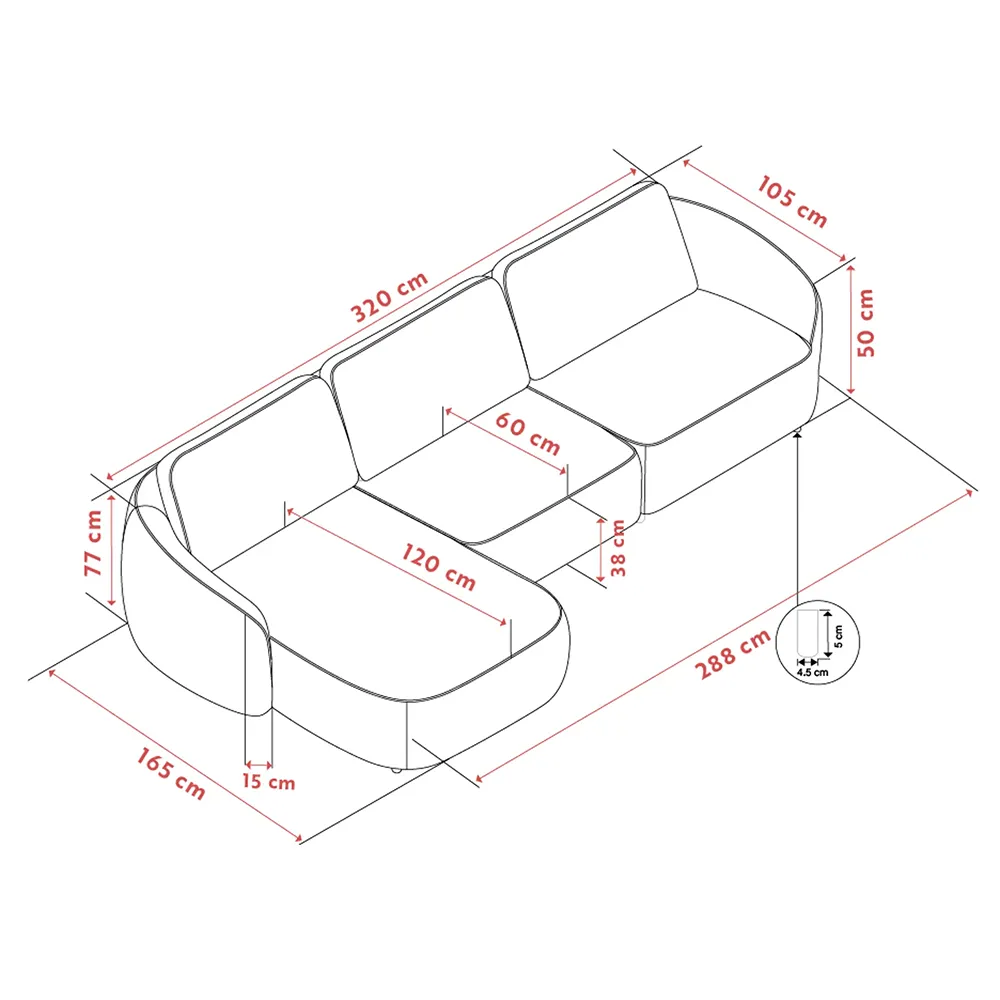 Norris Sofa 4-Sitzer mit Chaiselongue links Stoff Anna hellbeige