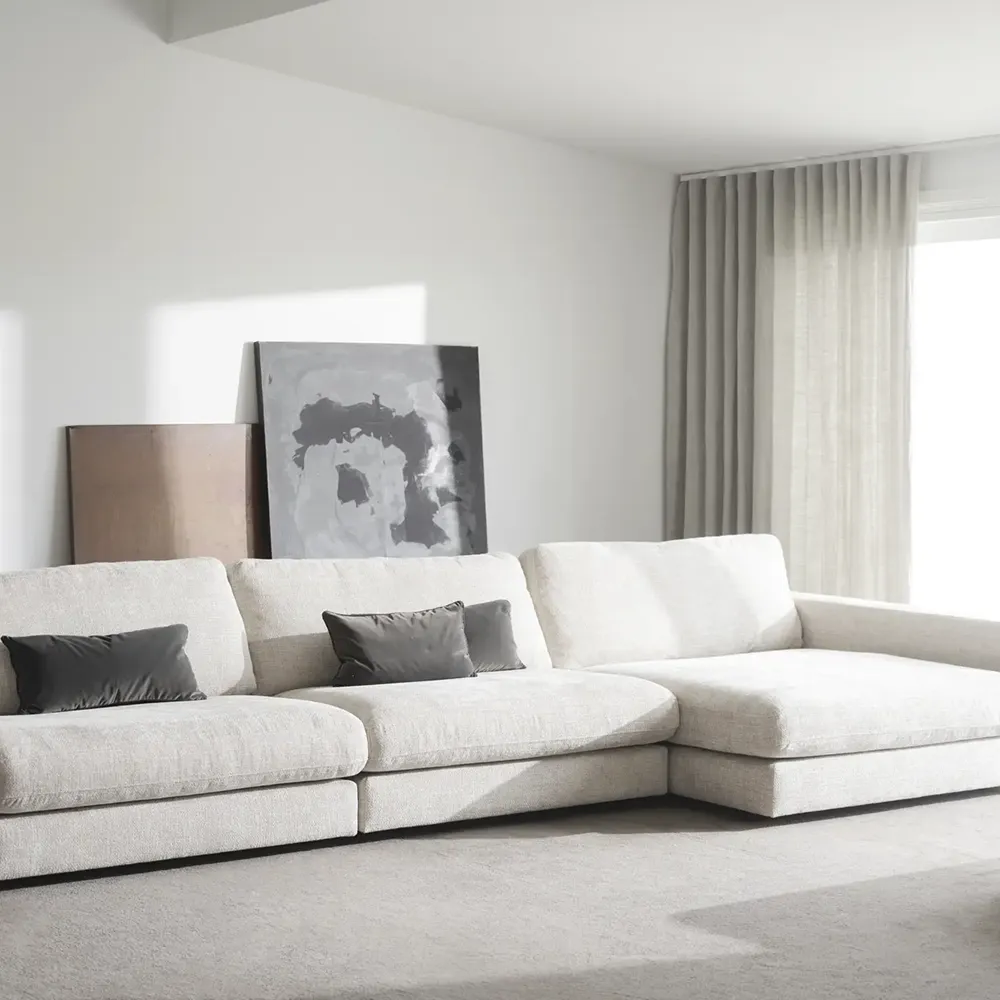 Duncan Sofa 3-Sitzer mit Chaiselongue rechts Stoff Robin hellgrau