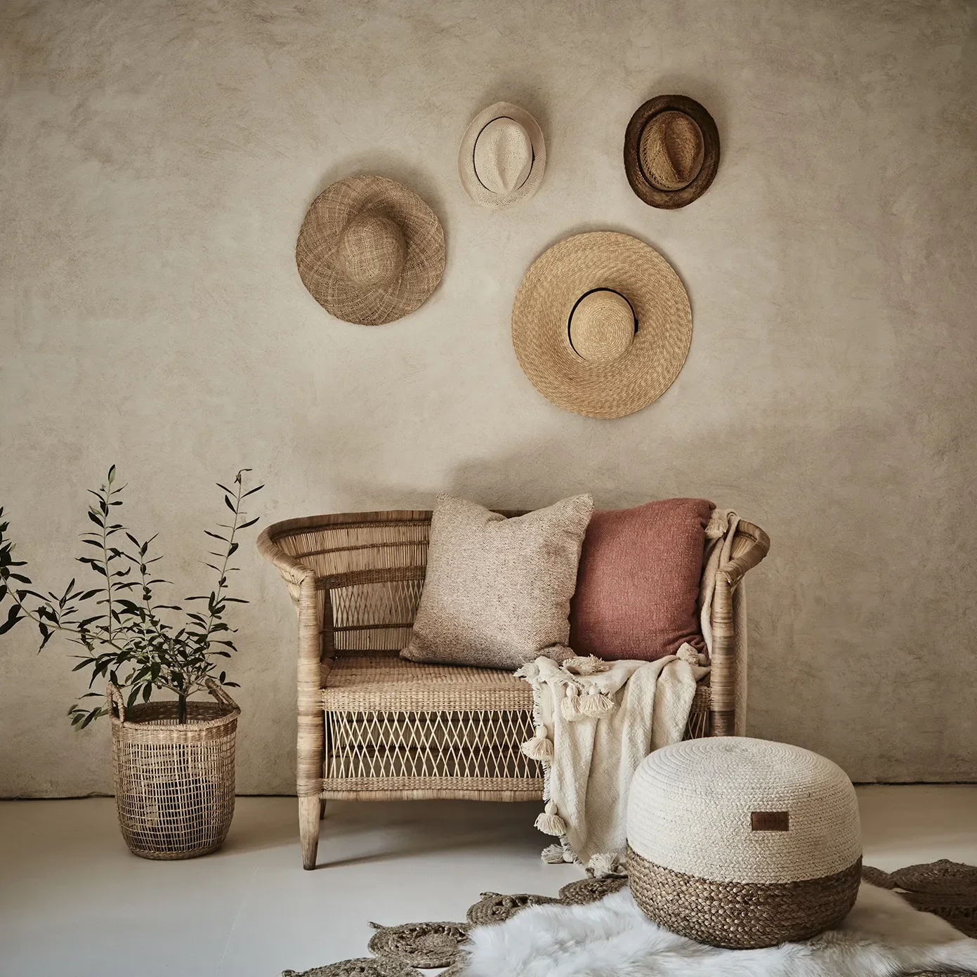 JUNI Pouf Elfenbein/Natur