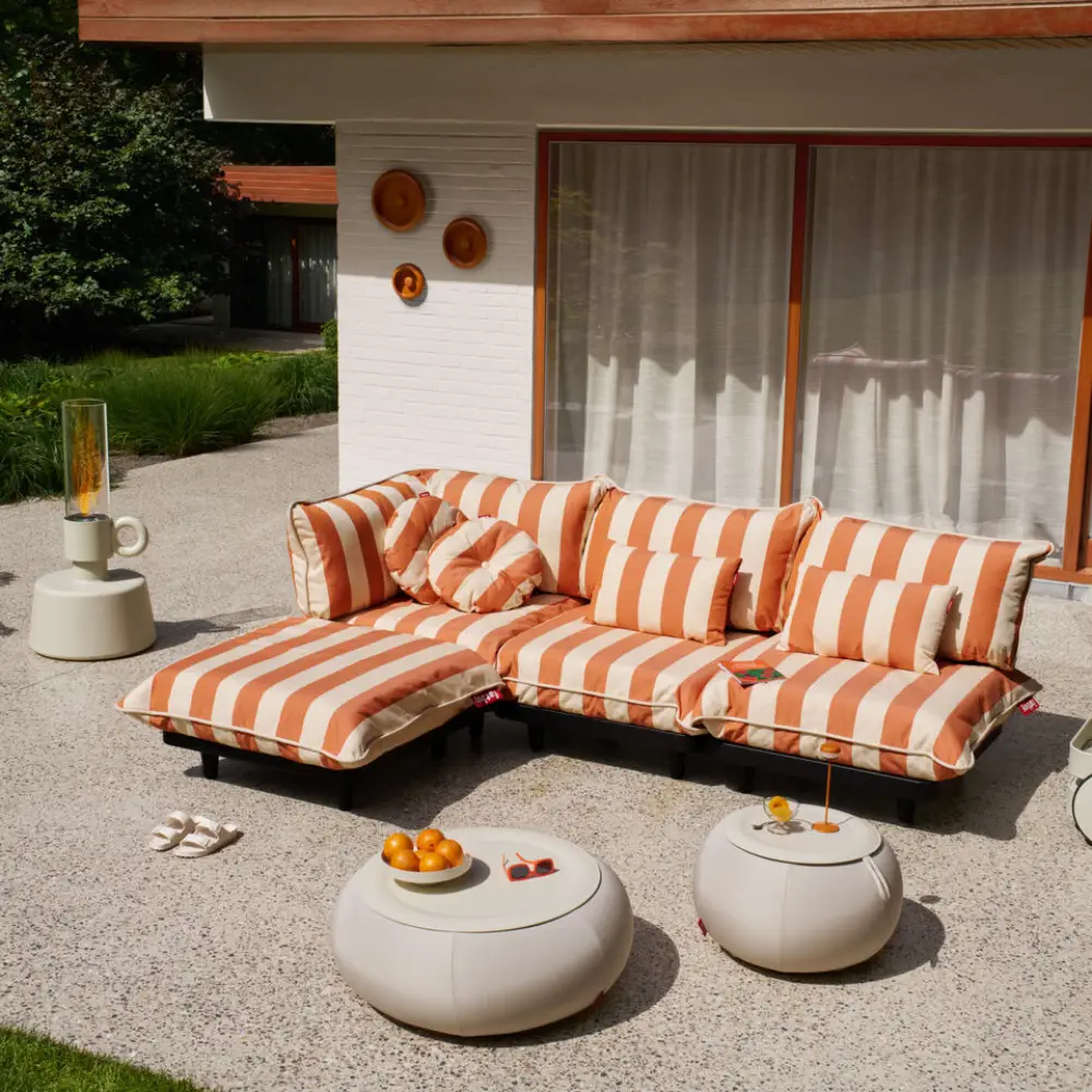 Rundes Zierkissen, gestreift, orange-creme