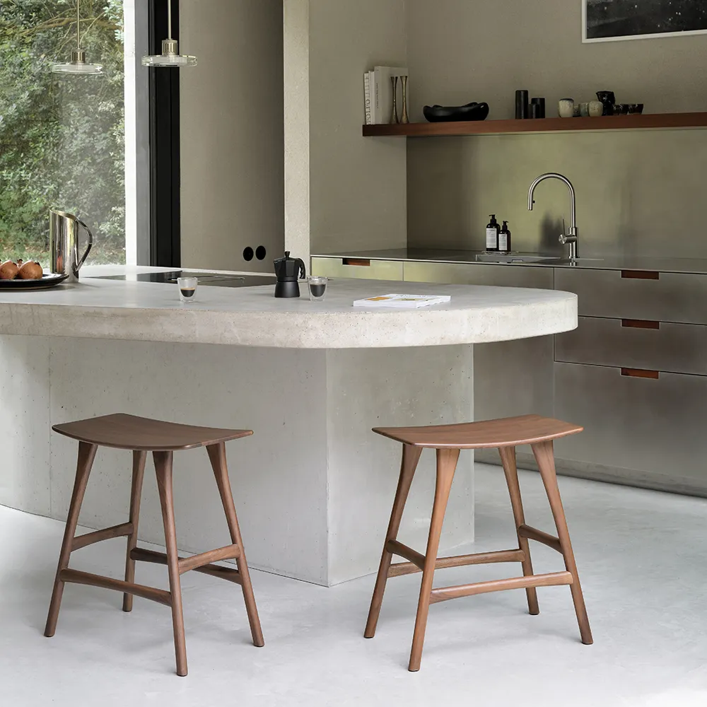 Osso Barhocker Niedrig Braun lackiertes Teakholz