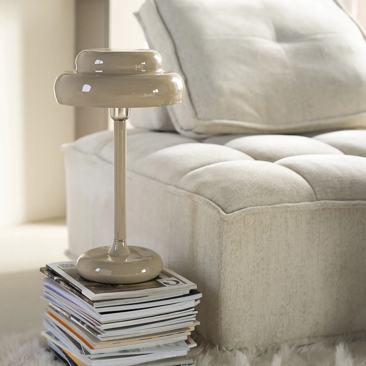 Dimmbare Tischlampe Pomm Beige H 47,5 cm