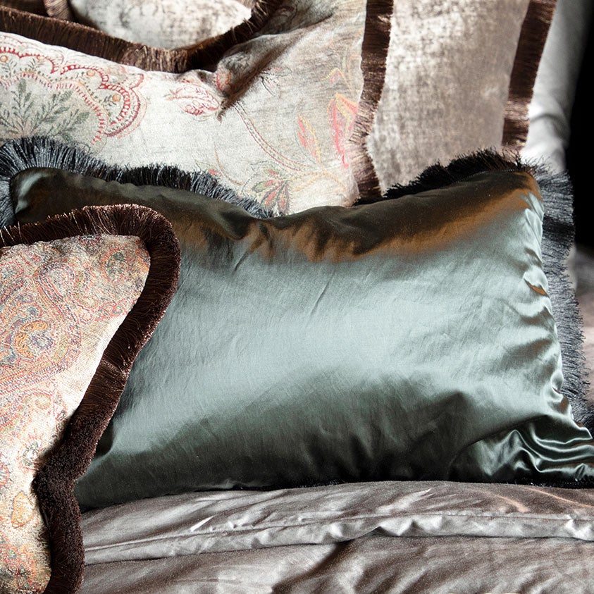 Dorsia Grün Kissenbezug Fransen 50X50