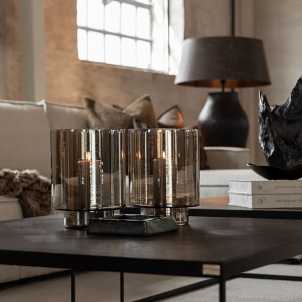 Reef Kerzenlaterne aus Glas Ø20 cm - Rauchbraun