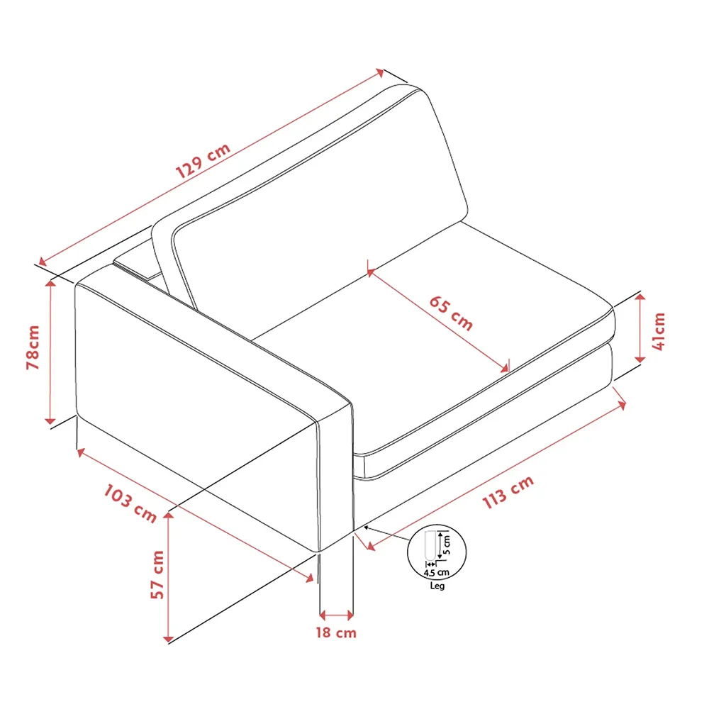 Duncan 1,5-Sitzer Armlehne links Stoff Robin hellgrau