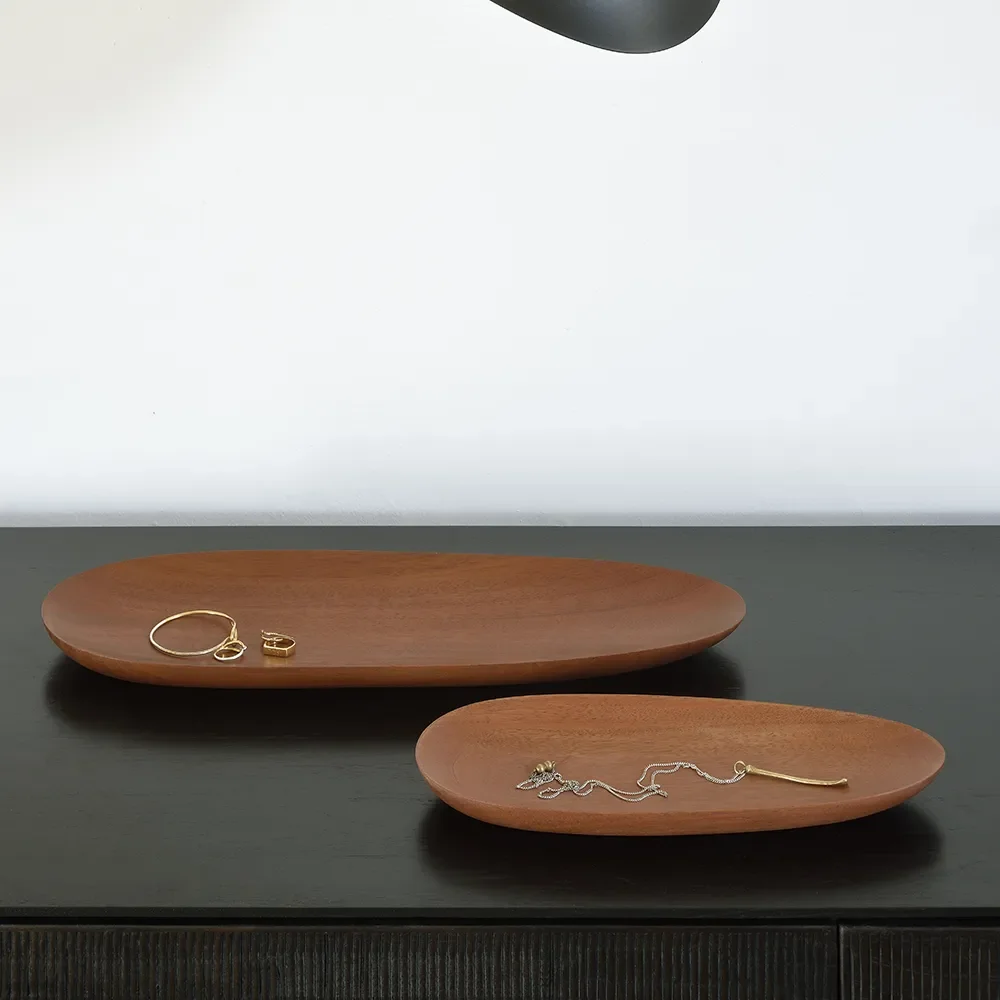 Thin ovale Tabletts lackiertes Mahagoni – 2er-Set