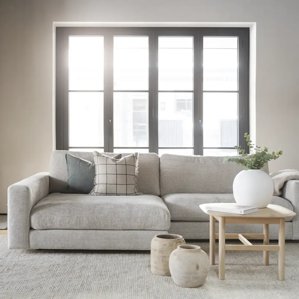 Duncan Chaiselongue links Stoff Robin hellgrau