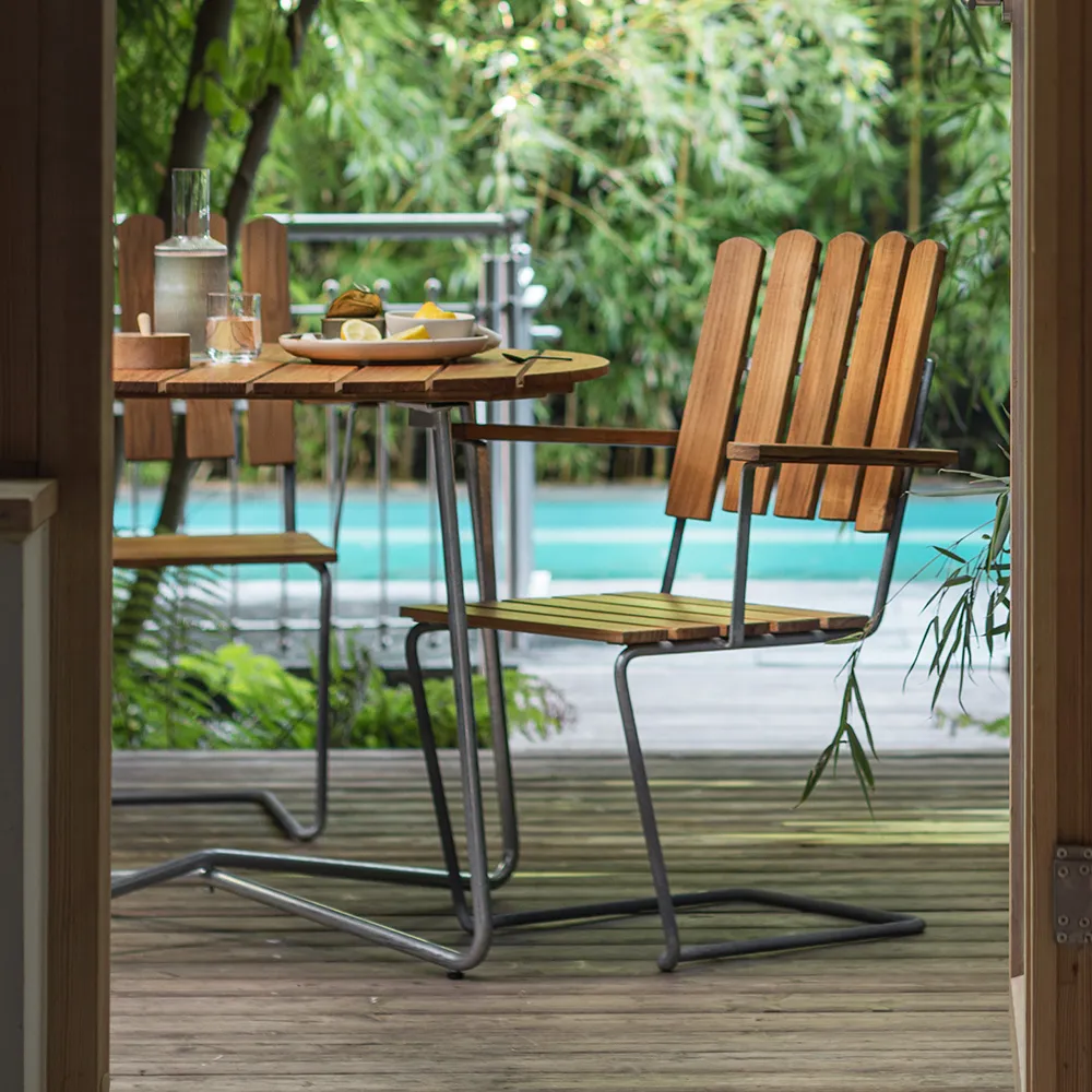 A2 Sessel Unbehandeltes Teakholz / Feuerverzinktes Gestell