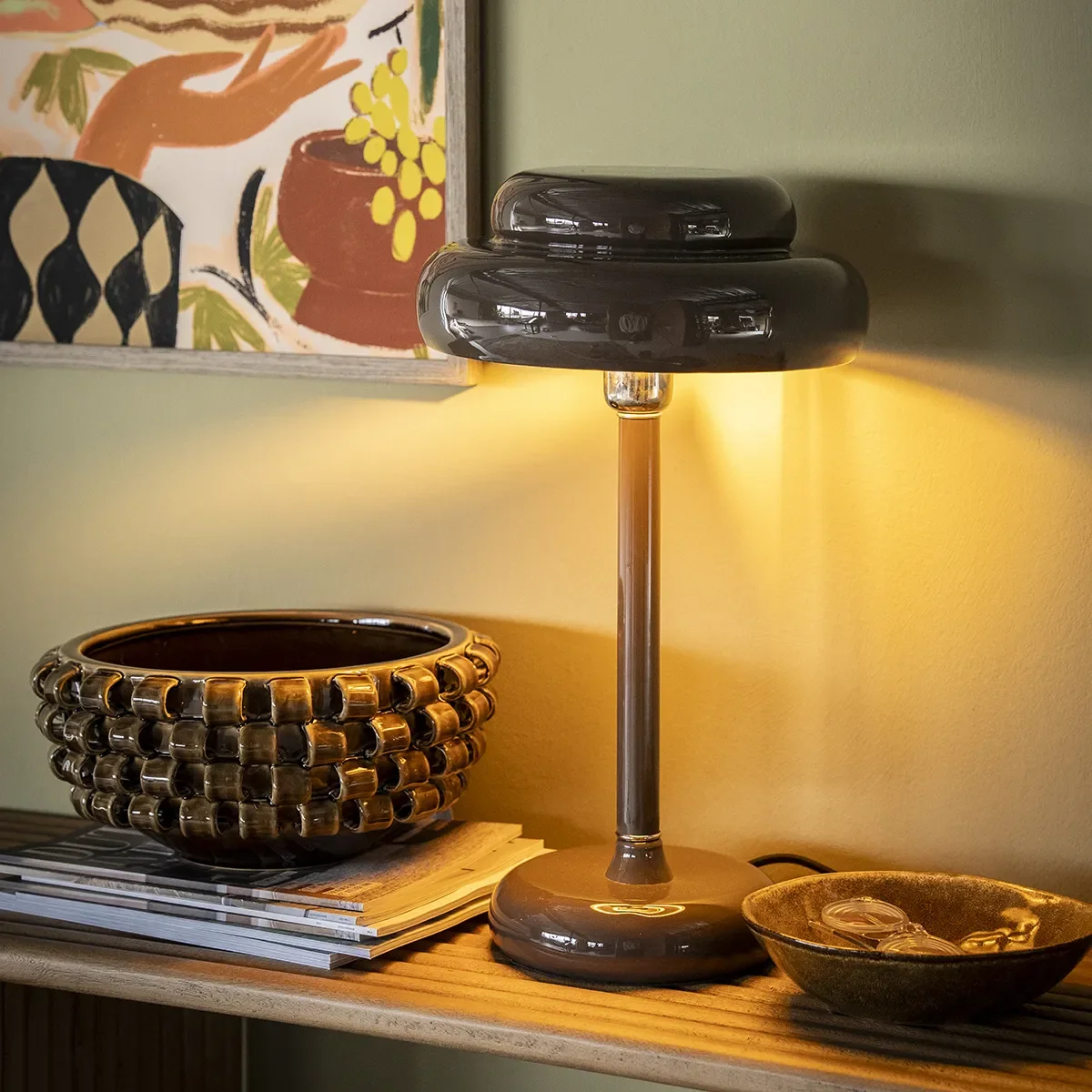 Dimmbare Tischlampe Pomm Dark Brown H 47,5 cm
