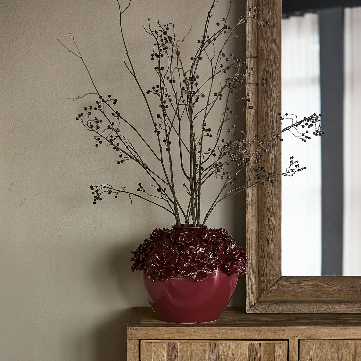 Handgefertigte Vase Blossom L Burgundy