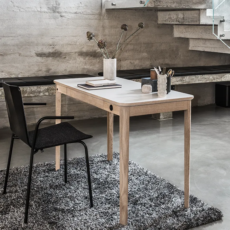 Sm131 Schreibtisch Eiche Weiß Geölt/Weiß Laminat 115X55X74Cm 