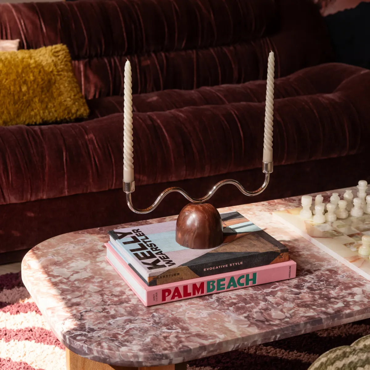 Haussmann Couchtisch 120x59x40 cm Mangoholz & Marmor Rosa