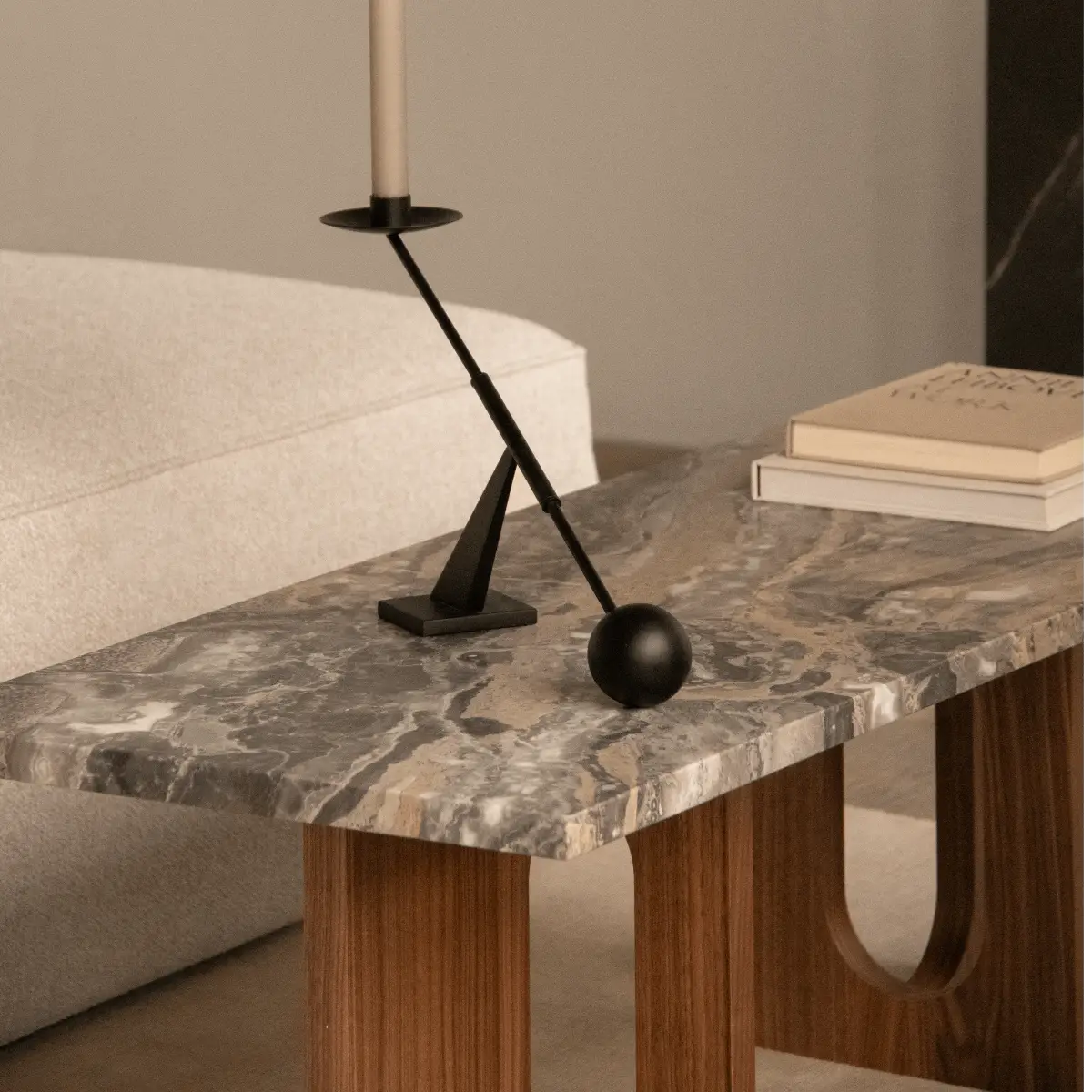 Androgyne Couchtisch Walnuss/Marmor Grau Galaxy