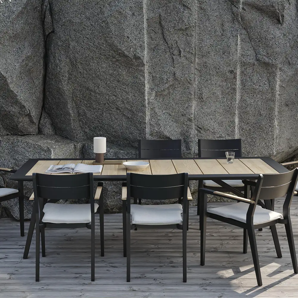 Chios Esstisch 100x240 cm schwarz / Teak