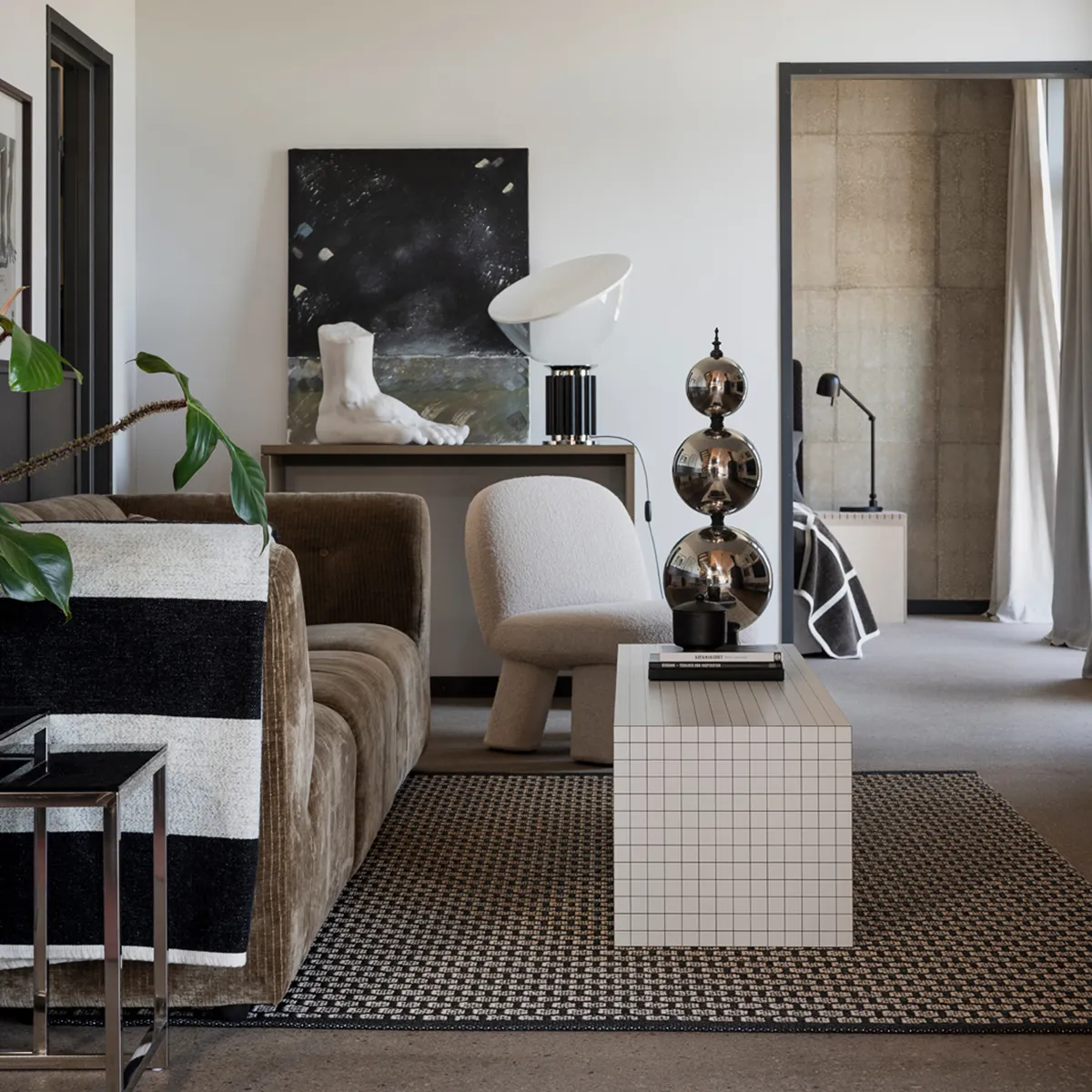 Wendbarer Kunststoffteppich MIMI Black/Beige 70x180 cm