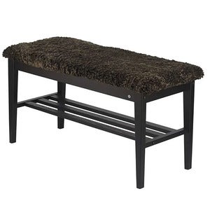 Nadja Bench Schwarz gebeizte Eiche/Schafsfell braun