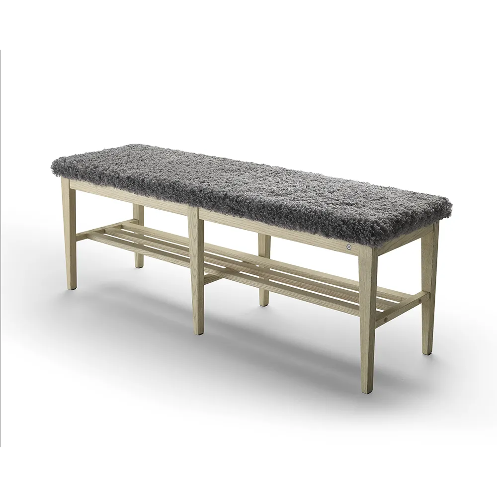 Nadja Bench 130 cm Grau Geölte Esche/Schafsleder Look Grey