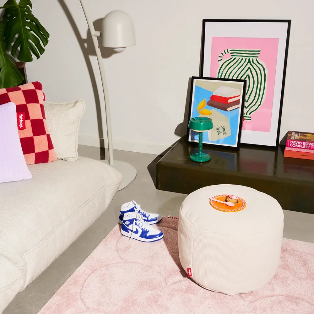 Recycled point Pouf cord creme