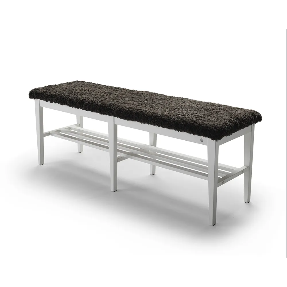 Nadja Bench 130 cm Birke weiß lackiert/Schafsleder braun
