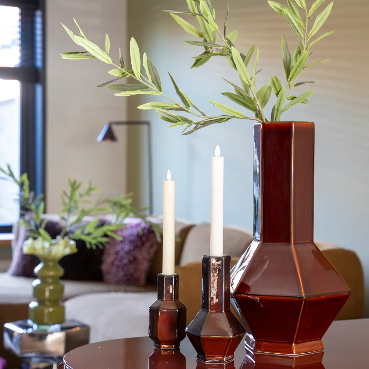 Axis large Vase 28x25x47 cm Steingut dark red