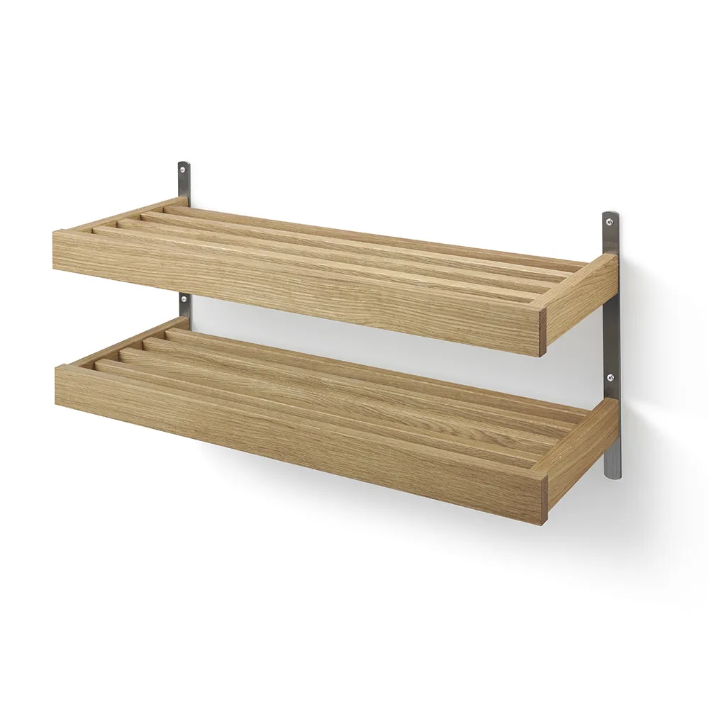 Nadja Schuhregal 80 cm 2 Ebenen Wandmontage Geölte Eiche/Geschliffener Stahl