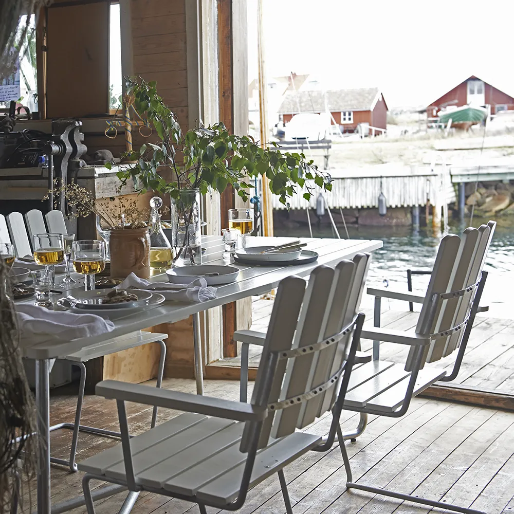 A2 Sessel Eiche weiß lackiert / Gestell feuerverzinkt