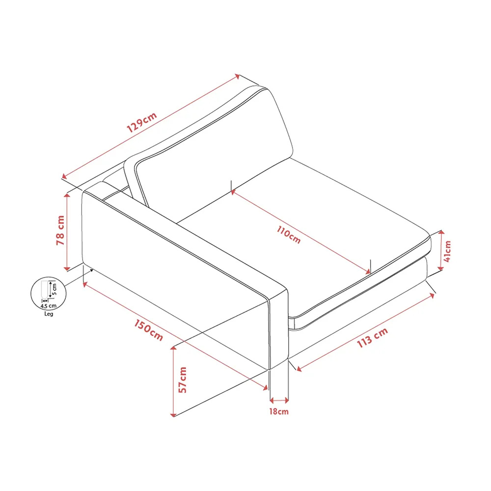 Duncan Chaiselongue links Stoff Robin hellgrau