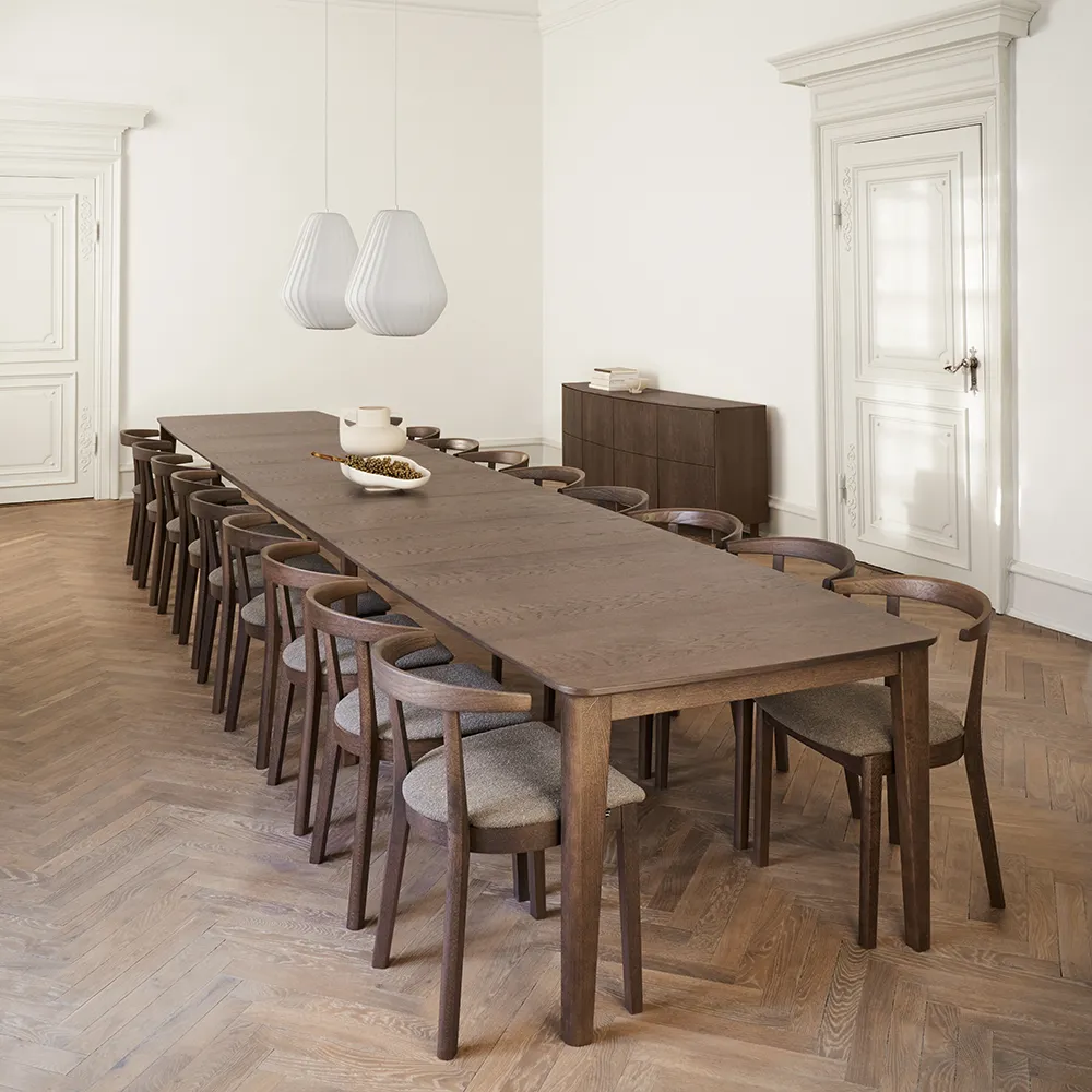 SM108 Esstisch 101x238-391/544 cm Eiche massiv Weiß geölt 