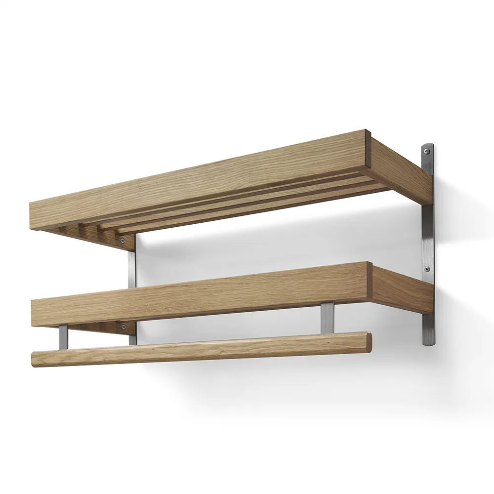 Nadja Hutablage 80 cm 2 Etagen Lackierte Eiche/geschliffener Stahl