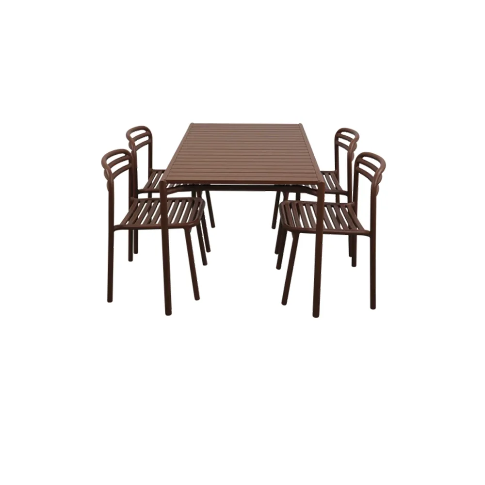 Bliss Esstisch inkl. vier Stühle – Wüstenrotes Aluminium