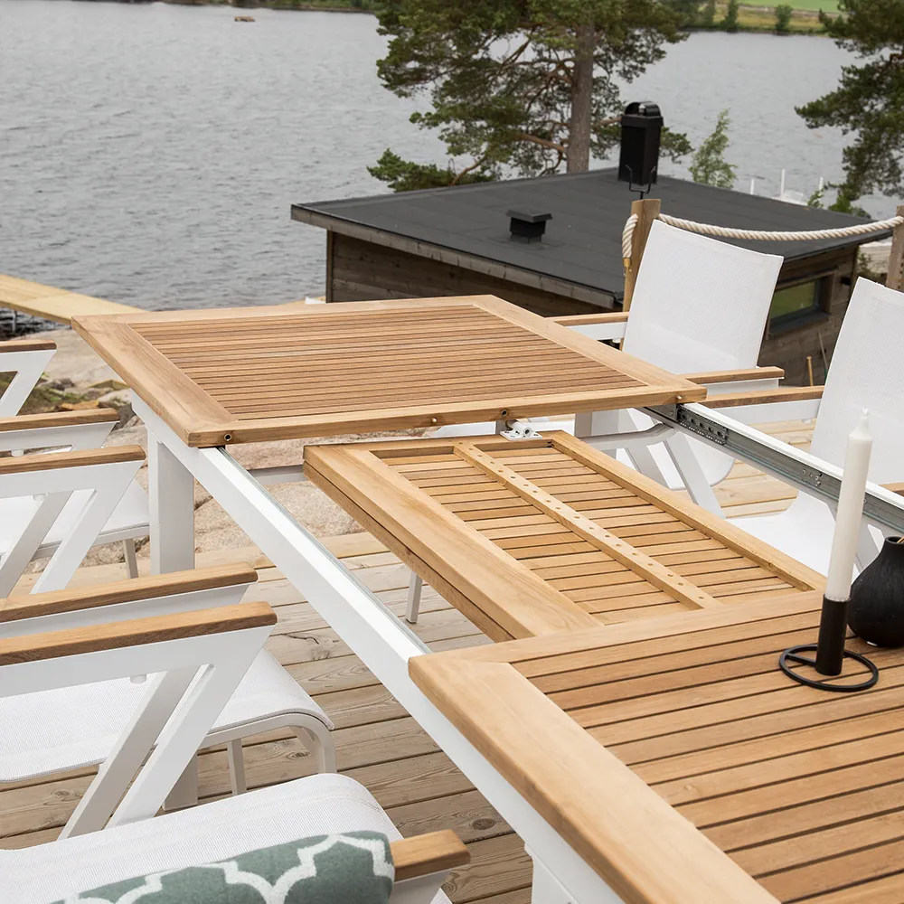 Panama Esstisch 160-240x90 cm Weiß/Teak