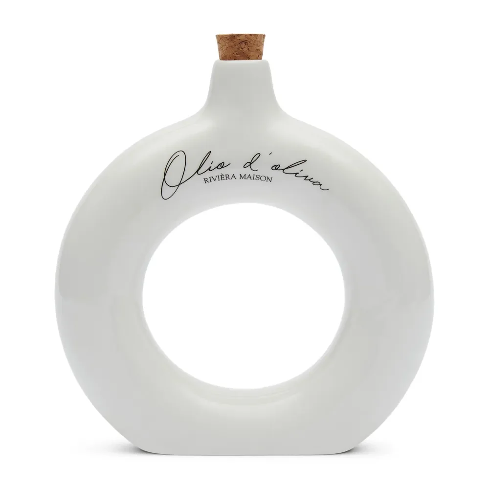 Handgefertigte Essig- und Ölflasche Olio D'Oliva Off White