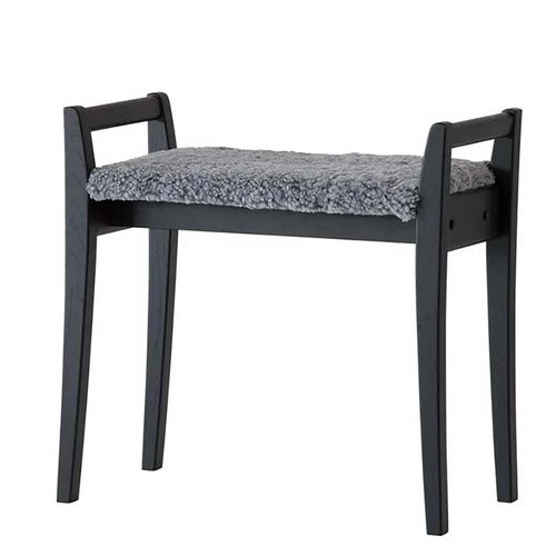 Meja Hocker Eiche schwarz gebeizt/Schafsfell hellgrau