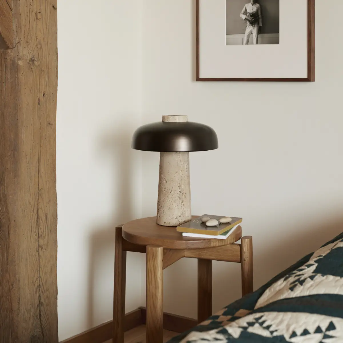 Reverse Tischlampe, Travertin, Sand/Alu.Bronzed