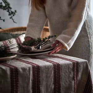 NOEL Tischdecke rot/leinengrau 350x140 cm