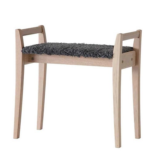 Meja Hocker Eiche weiß geölt/Schafsfelloptik Dunkelgrau