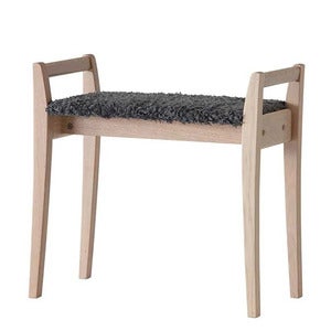 Meja Hocker Eiche weiß geölt/Schafsfelloptik Dunkelgrau