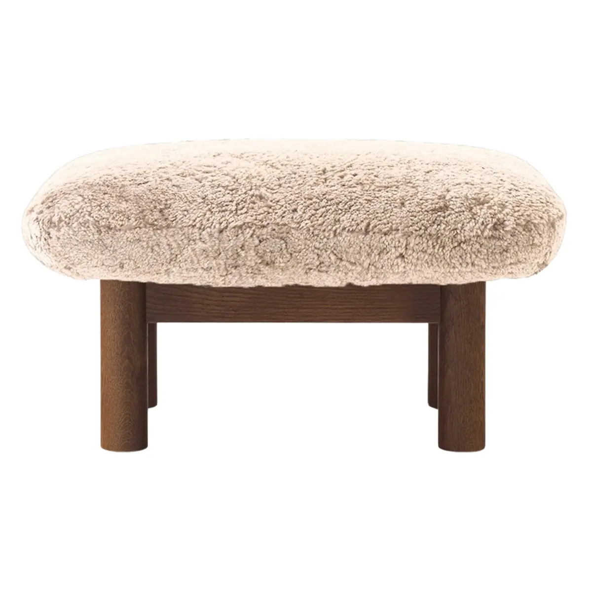 Brasilia Hocker aus massiver Eiche dunkel gebeizt, Sheepskin Nevotex Nature