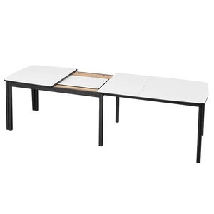 SM107 Esstisch 101x160-316-368 cm Schwarz lackierte Eiche - Weißes Laminat