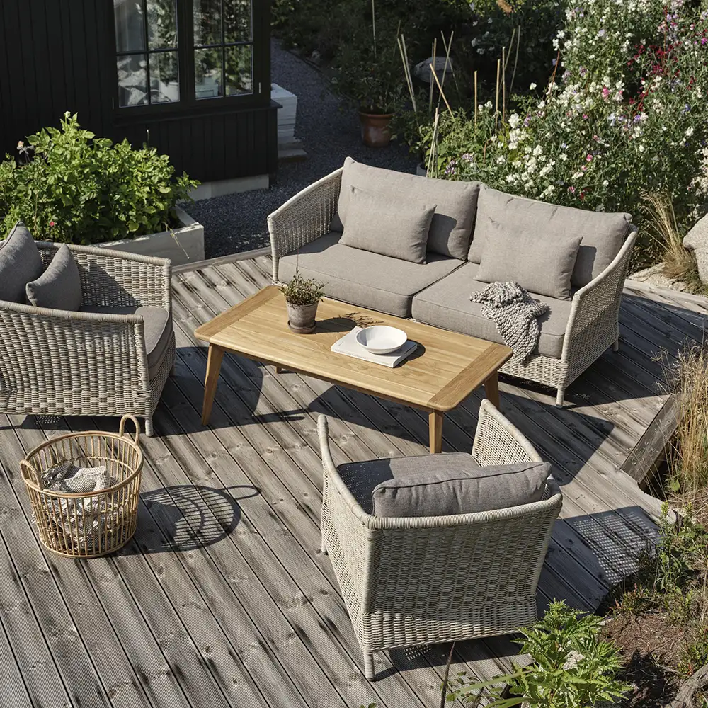 Aster 3-Sitzer Sofa beige Rattan inkl. Kissen