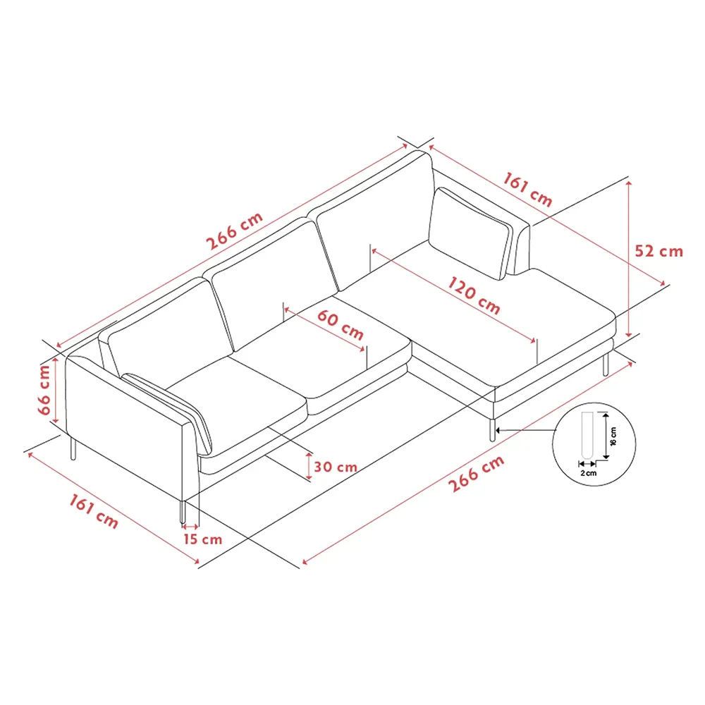 Corwin Sofa 3,5-Sitzer mit Chaiselongue rechts Stoff Rita hellbeige