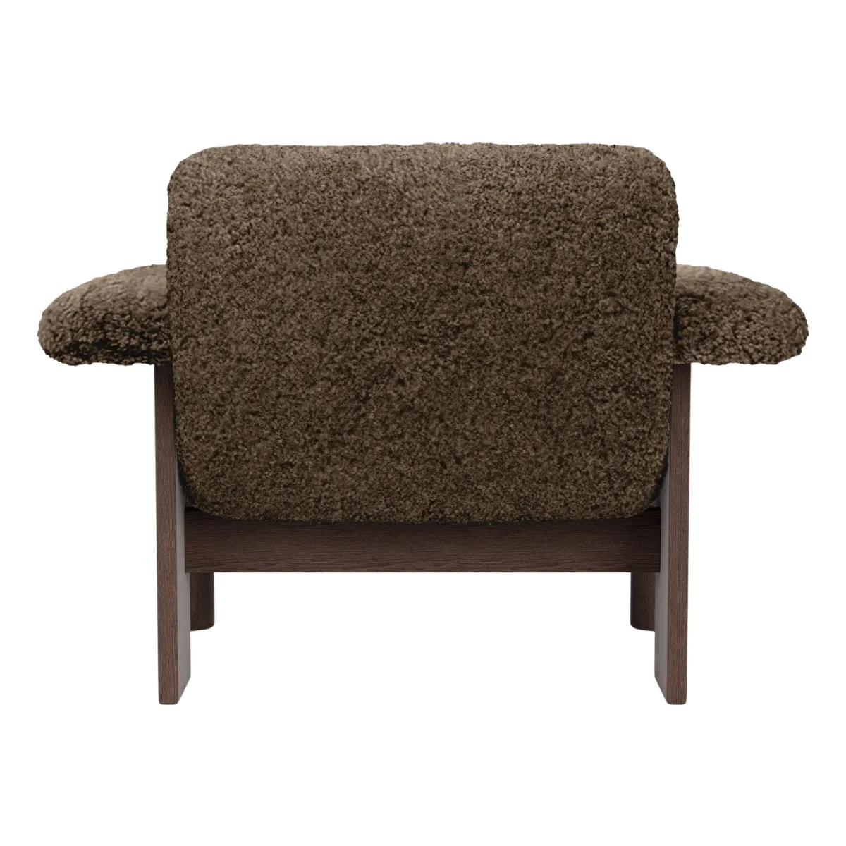 Brasilia Loungesessel niedrige Rückenlehne, dunkel gebeizte Eiche massiv, Sheepskin Nevotex Root