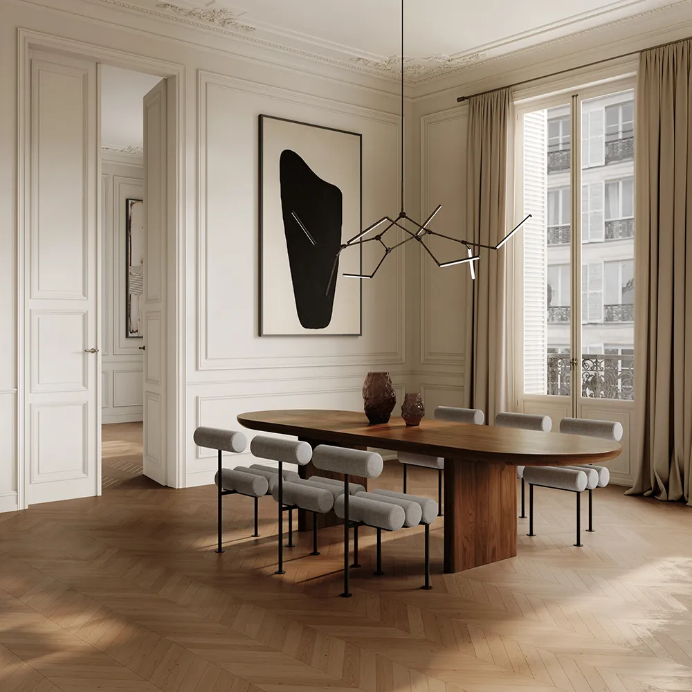 Hiro Esszimmerstuhl, schwarzes Gestell – Leinen