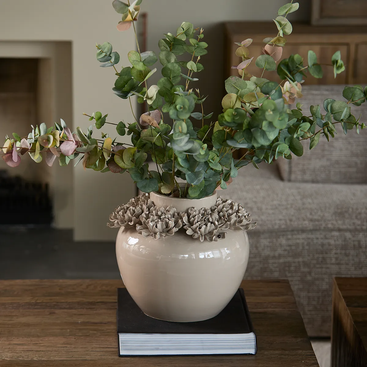 Handgefertigte Vase Blossom Edge H31 cm Flax