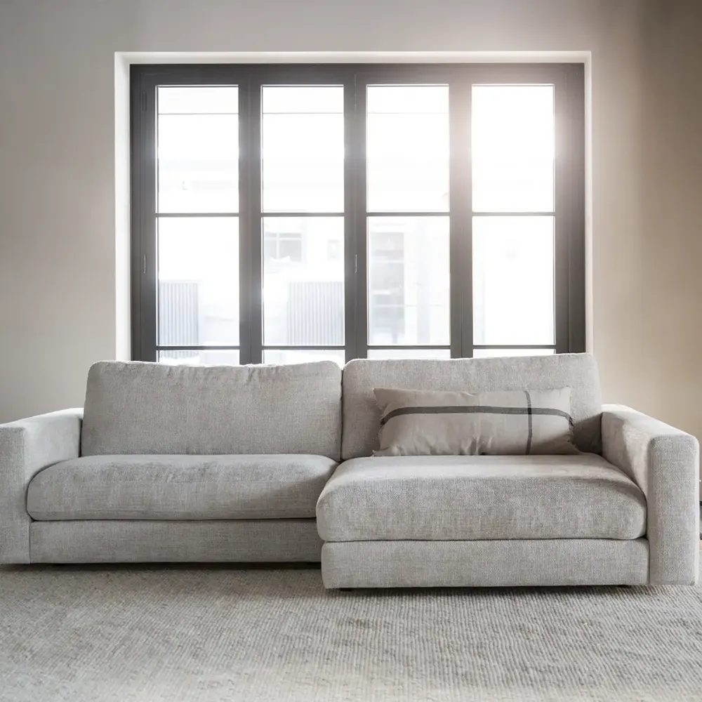 Duncan Sofa 3-Sitzer mit Chaiselongue links Stoff Robin hellgrau