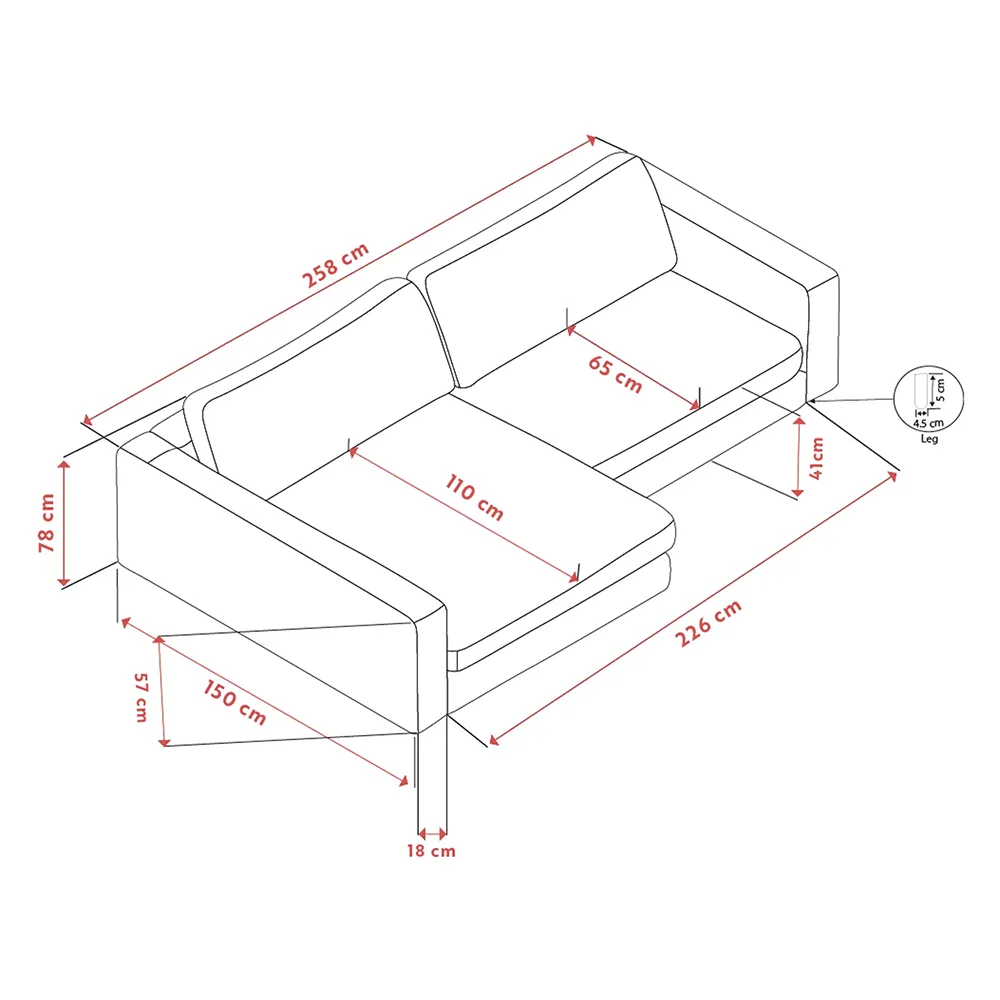 Duncan Sofa 3-Sitzer mit Chaiselongue links Stoff Robin hellgrau